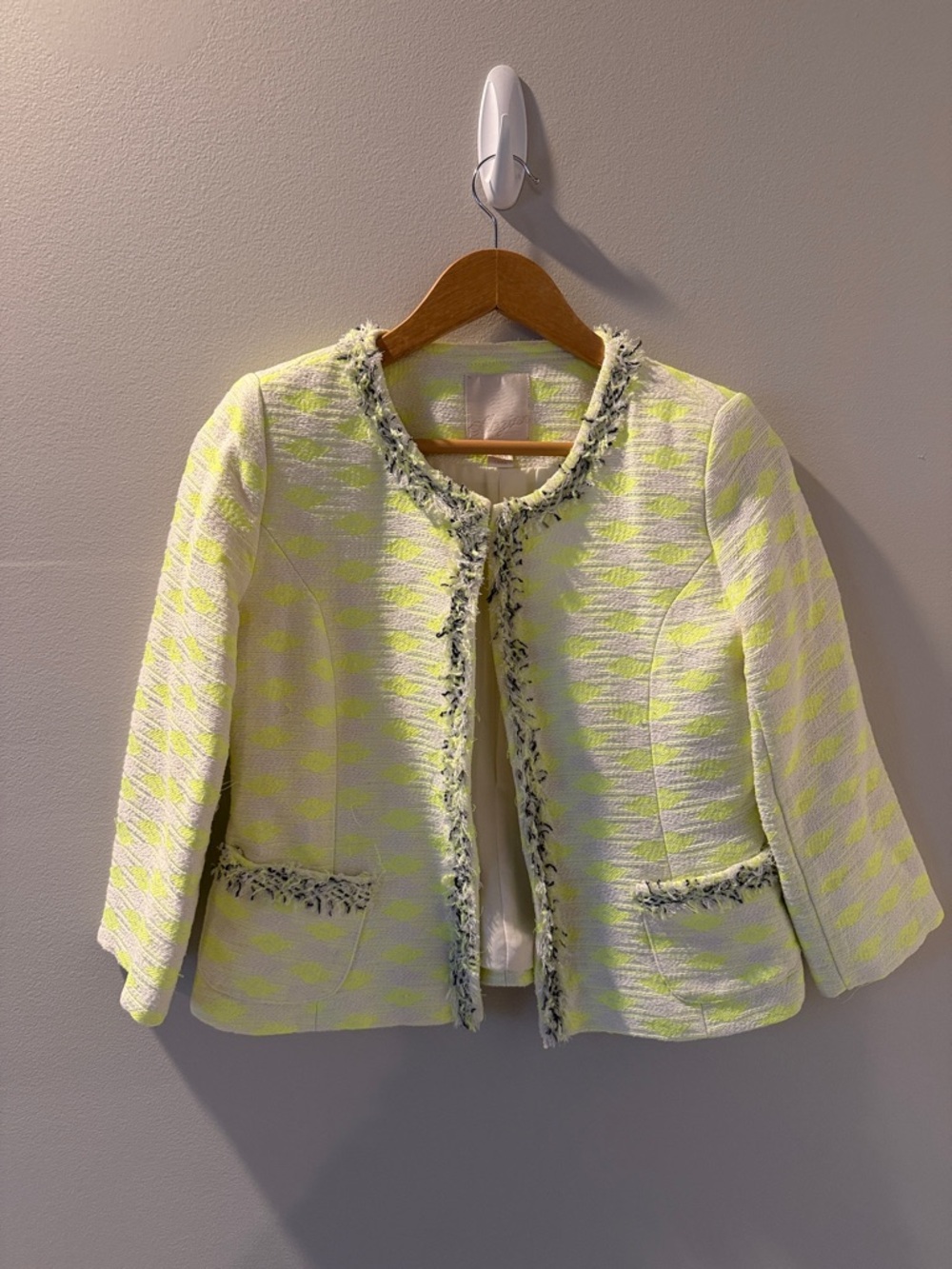 McGinn Neon Yellow and Cream Tweed Fringed Jacket